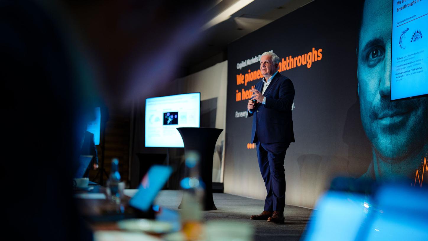 Arthur Kaindl, head of Varian at Siemens Healthineers, speaks at the company’s 2025 Capital Markets Day.