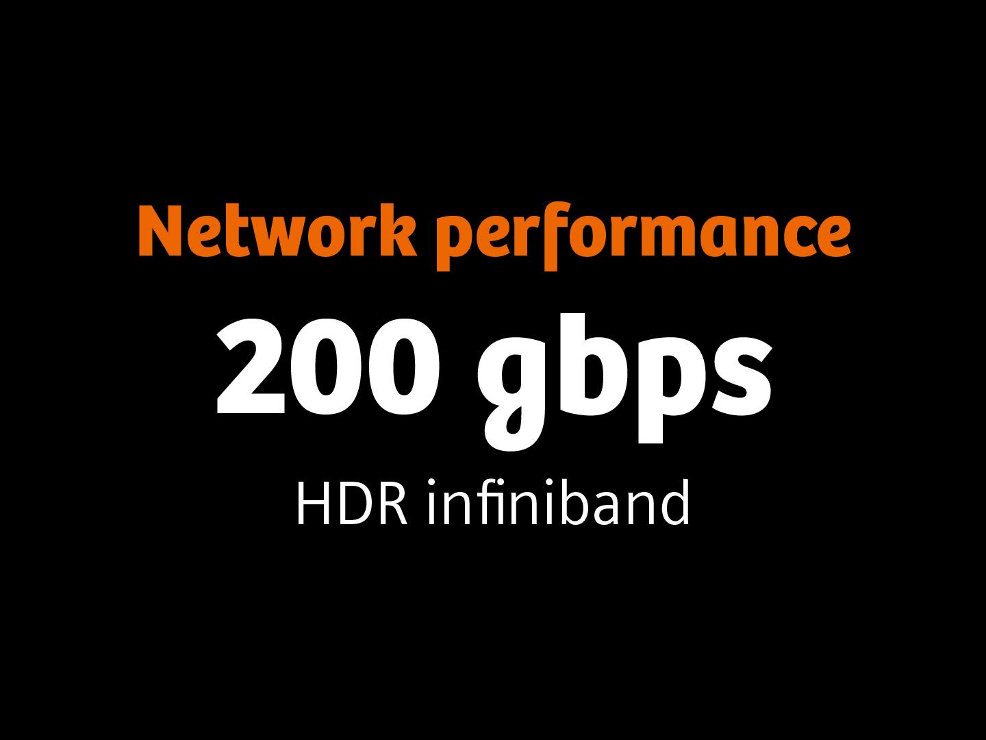 A black tile says: Network performance 200 gbps HDR infiniband.