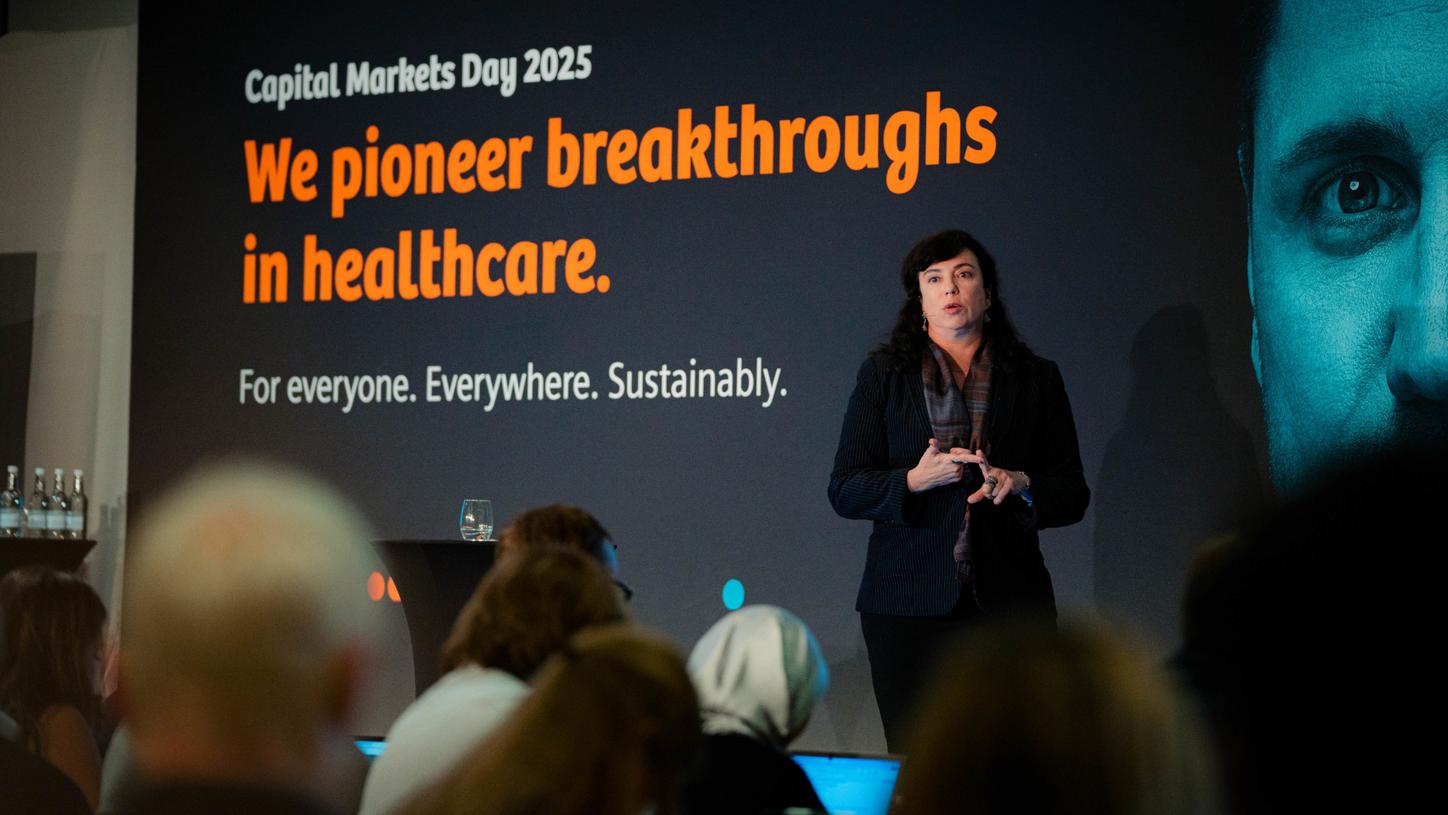 Sharon Bracken, head of Diagnostics at Siemens Healthineers, speaks at the company’s 2025 Capital Markets Day.