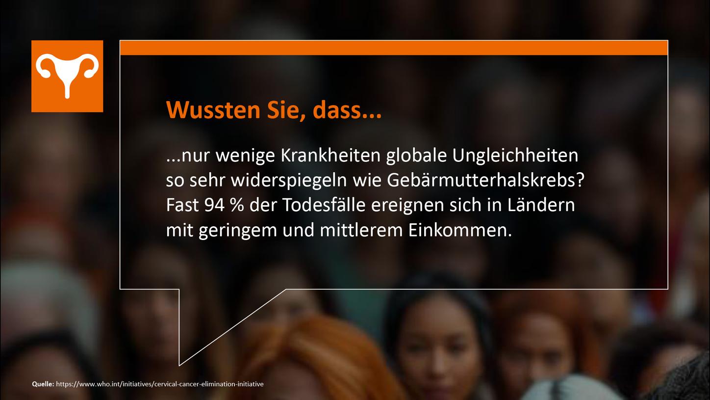 Fast 94 % aller Todesfälle durch Gebärmutterhalskrebs ereignen sich in Ländern mit niedrigem und mittlerem Einkommen
