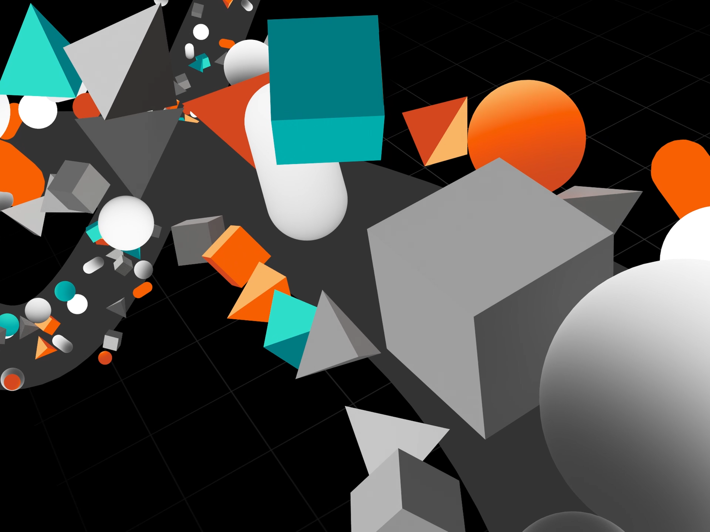You see a picture with different graphics such as cubes, balls and pyramids in different colors which illustrate data.