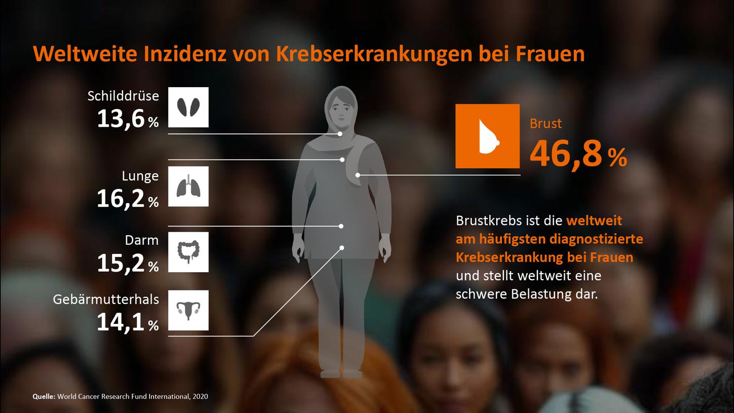 Die Infografik zeigt die weltweite Krebsinzidenz bei Frauen