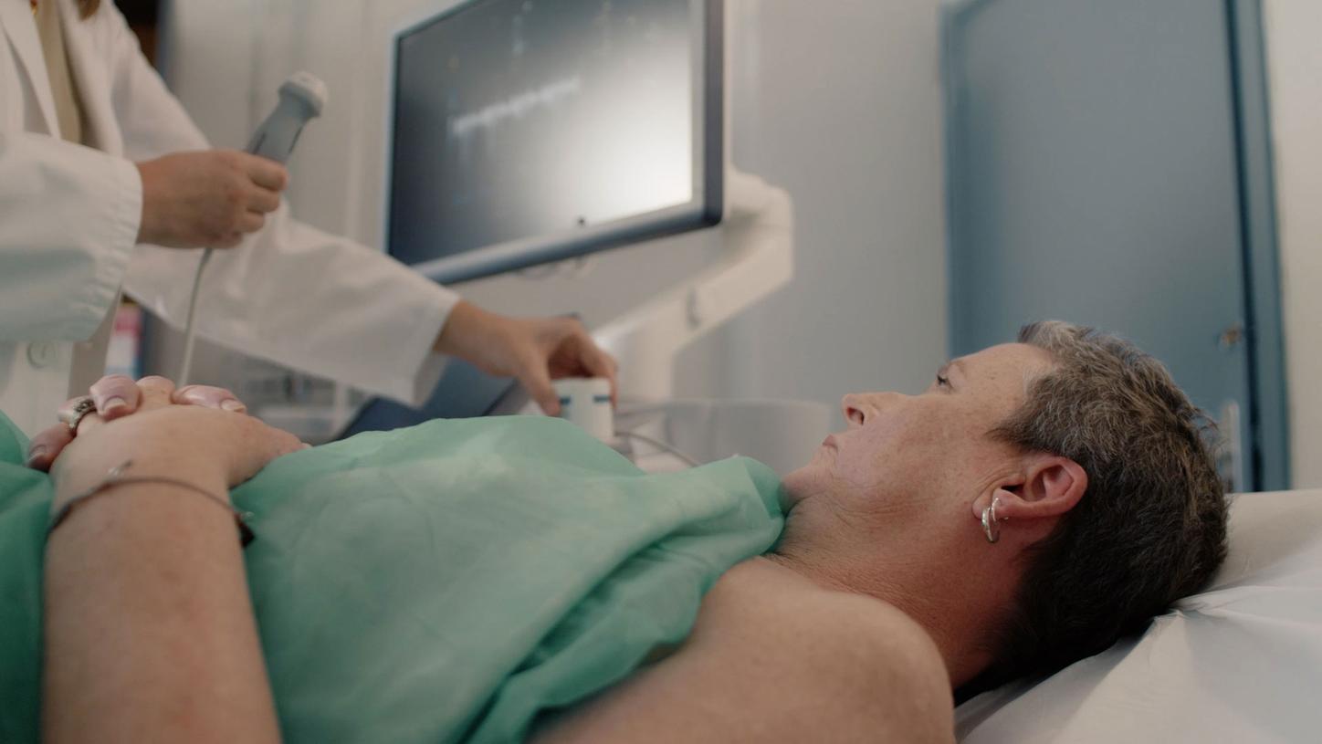 Brest cancer patient Kathy S. Compton during her ultrasound exam.