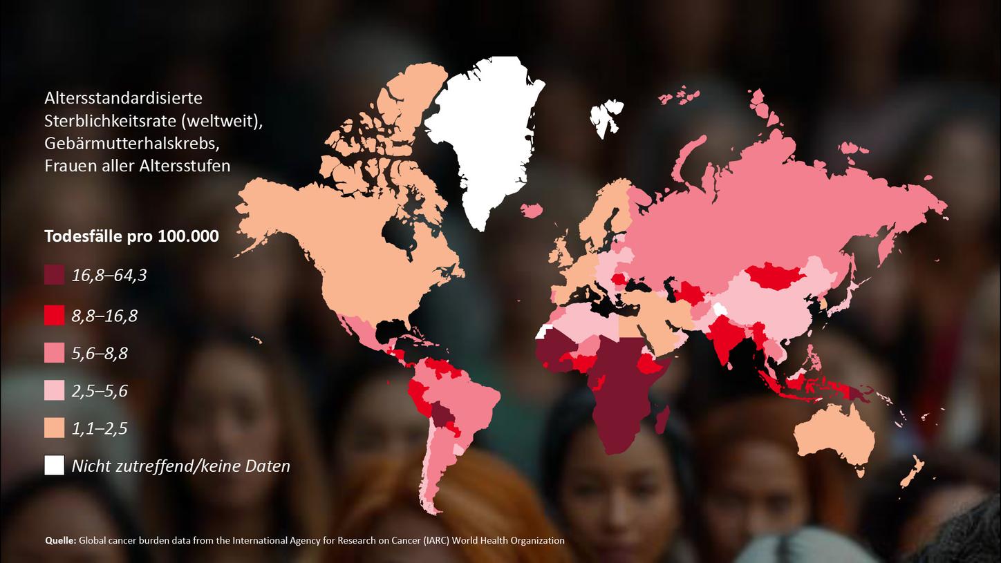 ie Infografik zeigt die Sterblichkeitsraten durch Gebärmutterhalskrebs auf der ganzen Welt