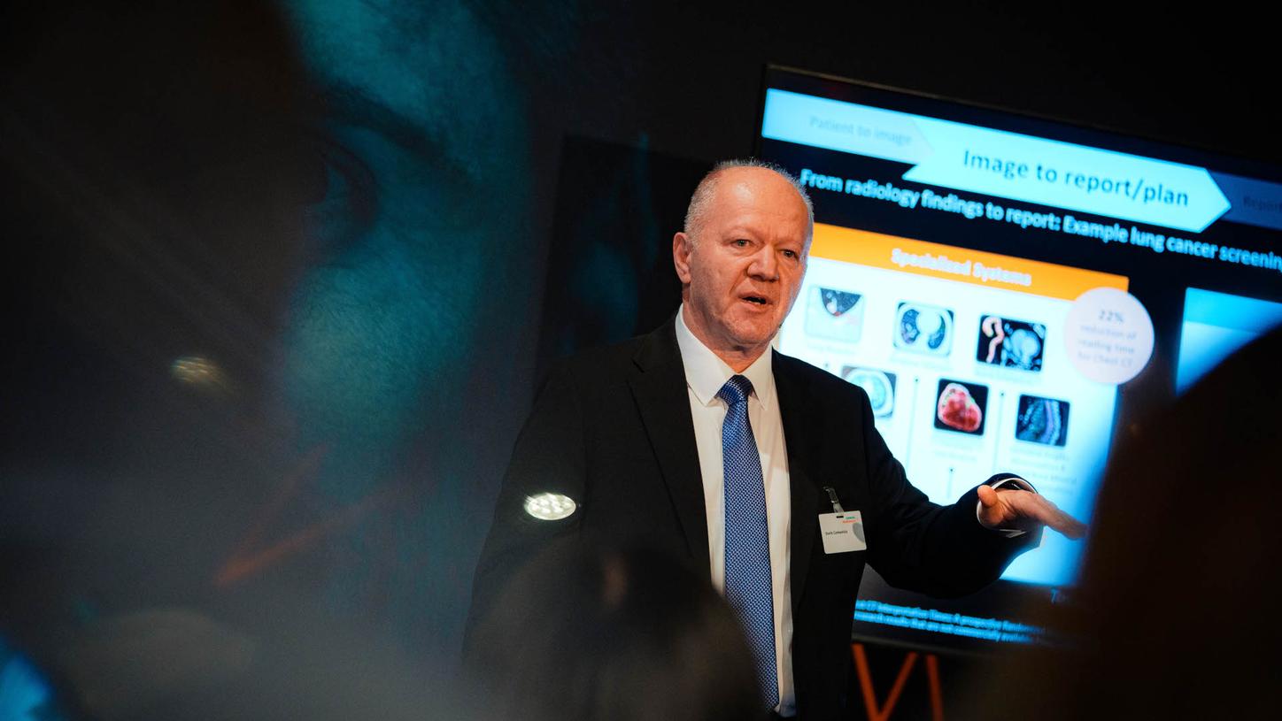 Dorin Comaniciu, chief expert for healthcare AI at Siemens Healthineers, speaks at the company’s 2025 Capital Markets Day.