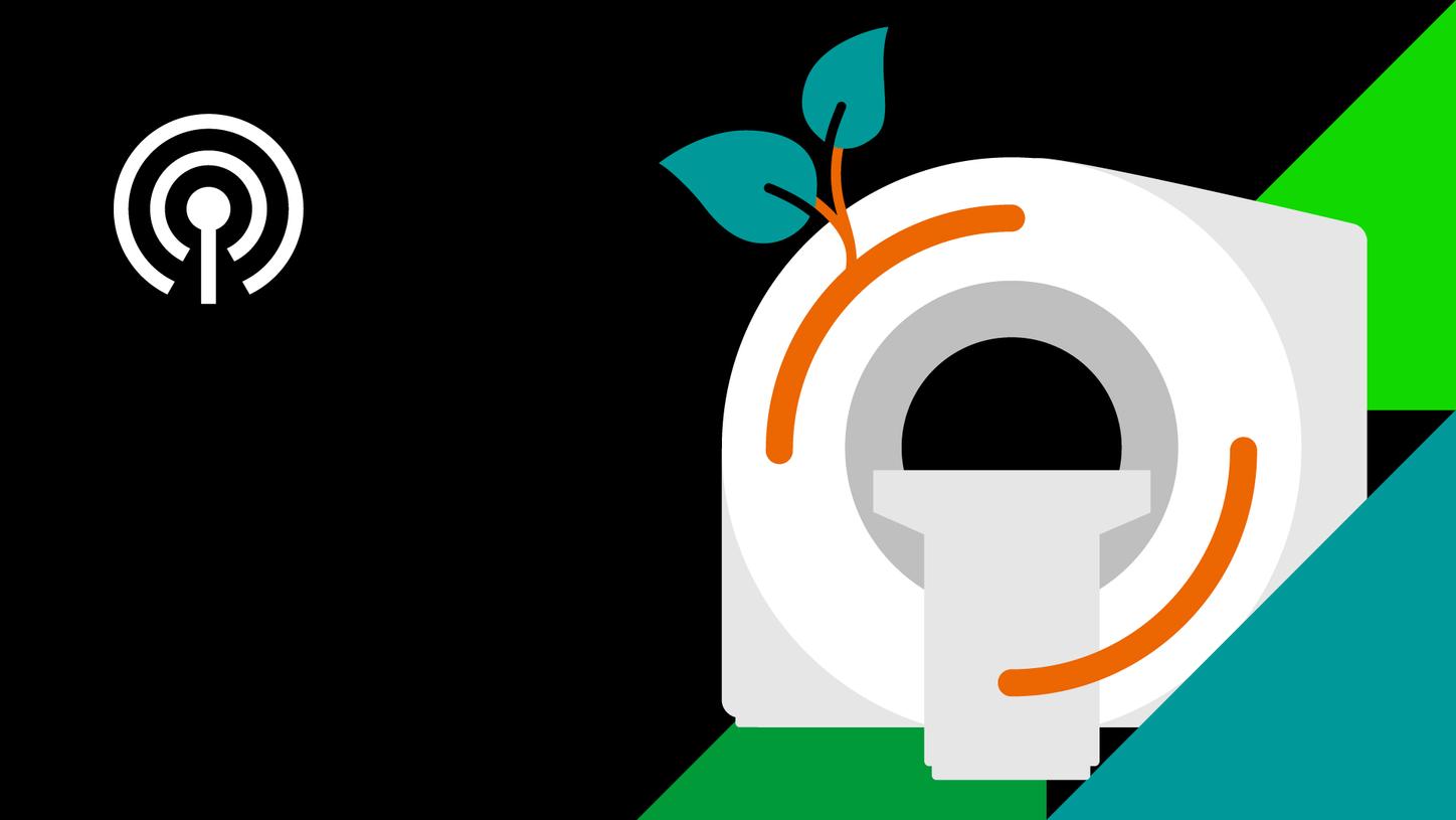 Graphic showing a rolled material with leaves, symbolizing refurbishment or sustainability, alongside a podcast icon.